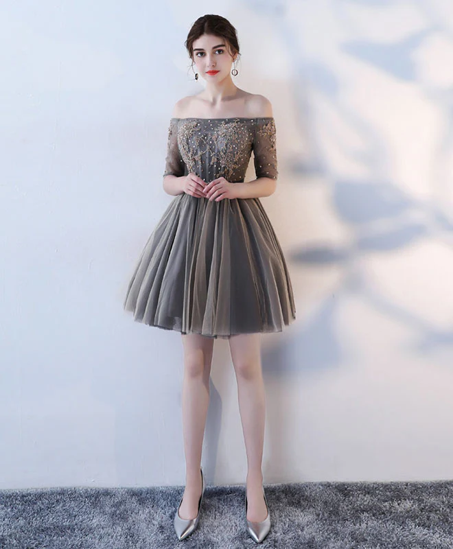 A Line 1/2 Sleeve Lace Short Prom Dress, Homecoming Dress - Deanwangkt