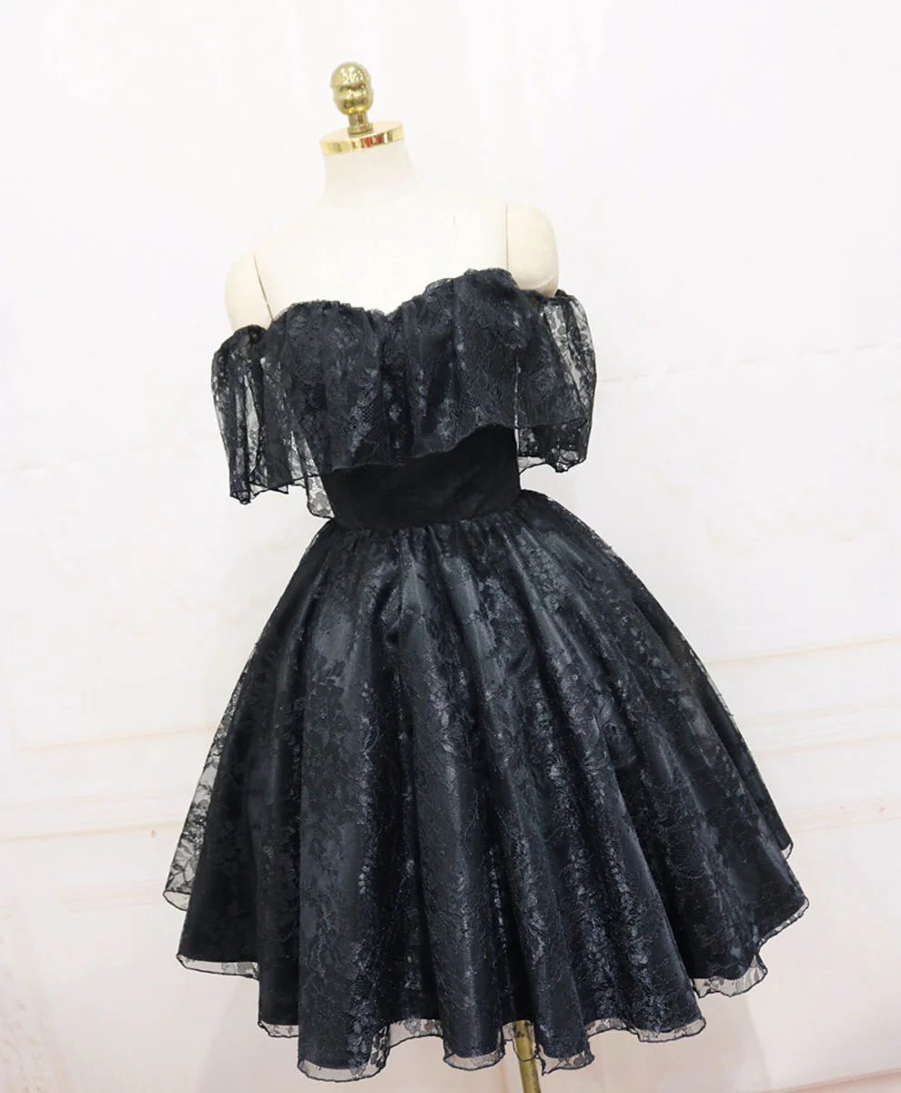 Black Sweetheart Tulle Short Lace Prom Dress Lace Homecoming Dress - Deanwangkt