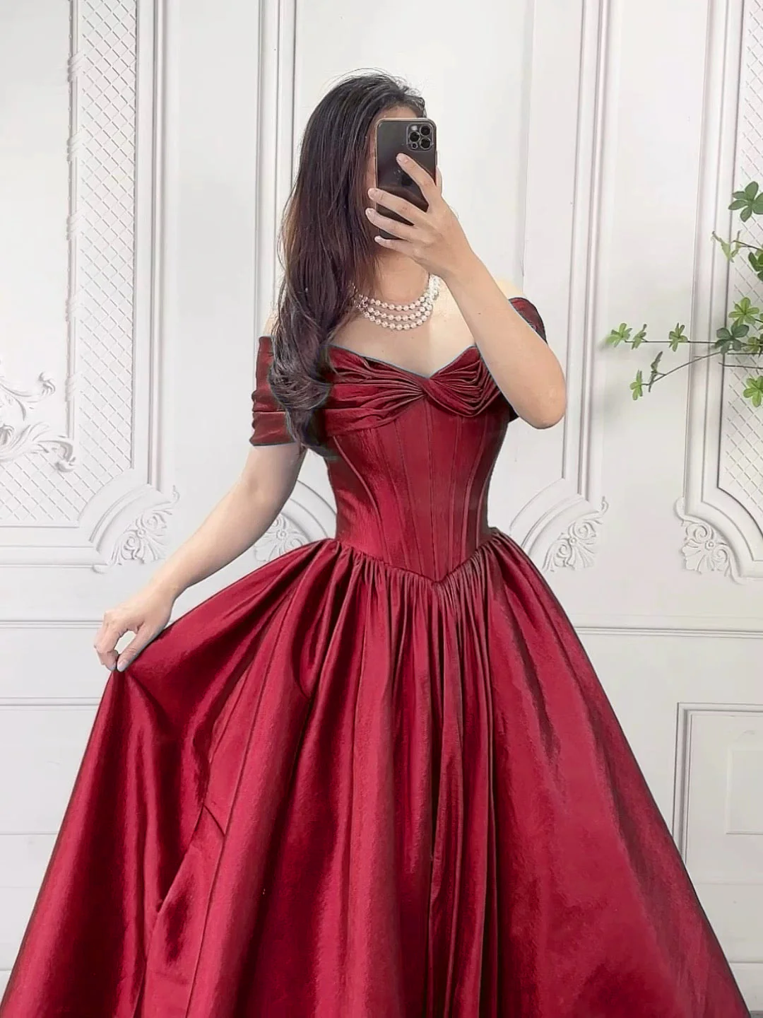A-Line Off Shoulder Burgundy Long Prom Dress, Burgundy Long Formal Dress - Deanwangkt