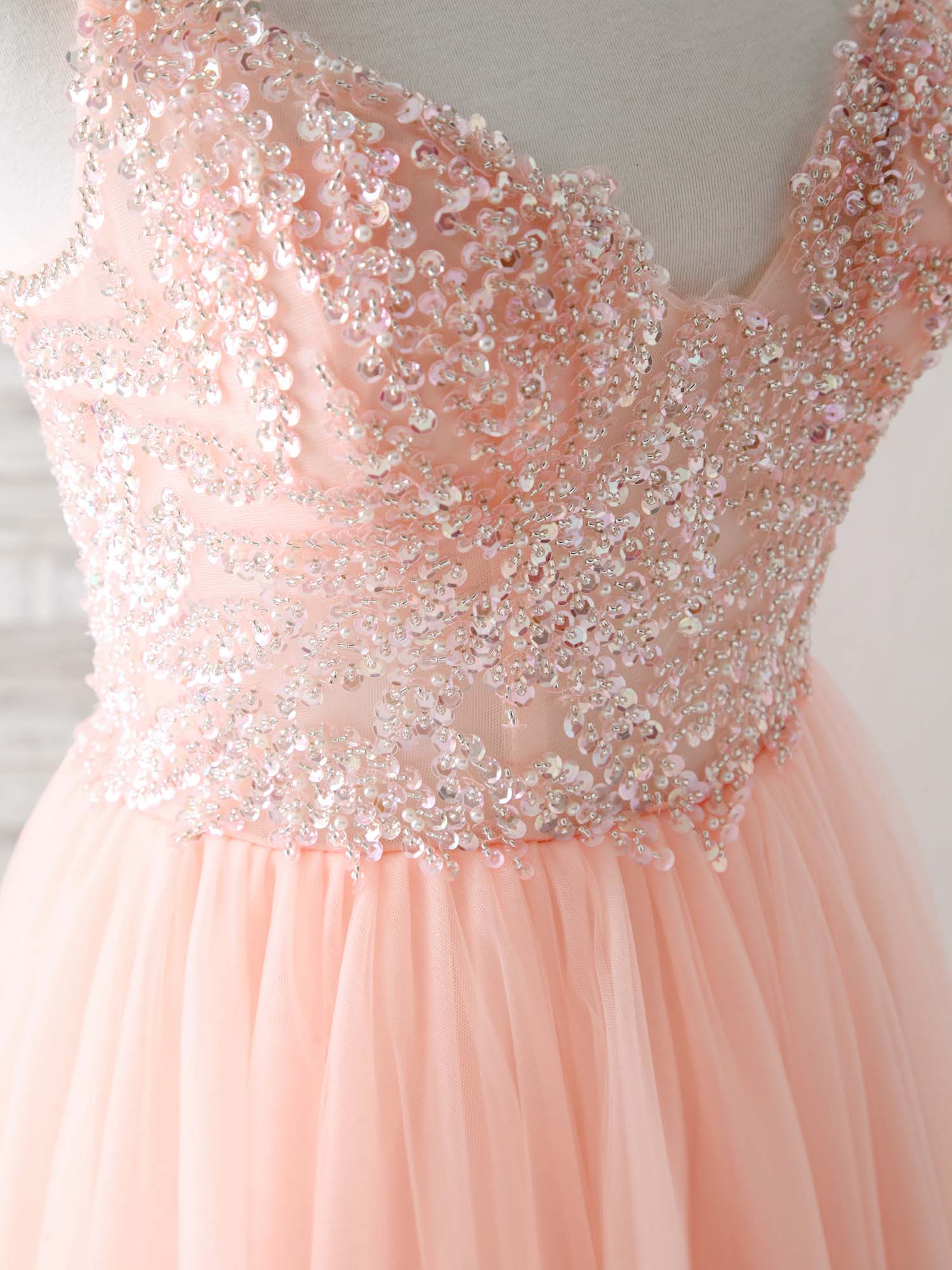 Unique Tulle Beads Long Prom Dress, Tulle Evening Dress - Deanwangkt