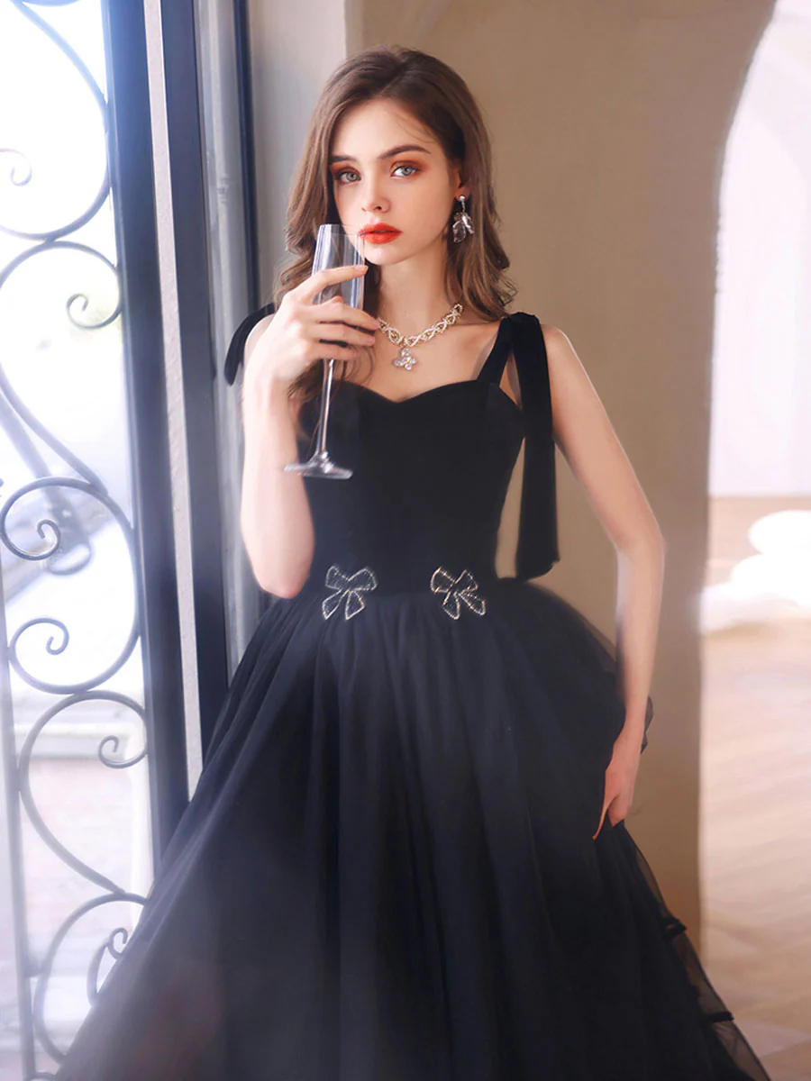 Black Sweetheart Tulle Long Prom Dress, Black Tulle Formal Graduation Dresses - Deanwangkt