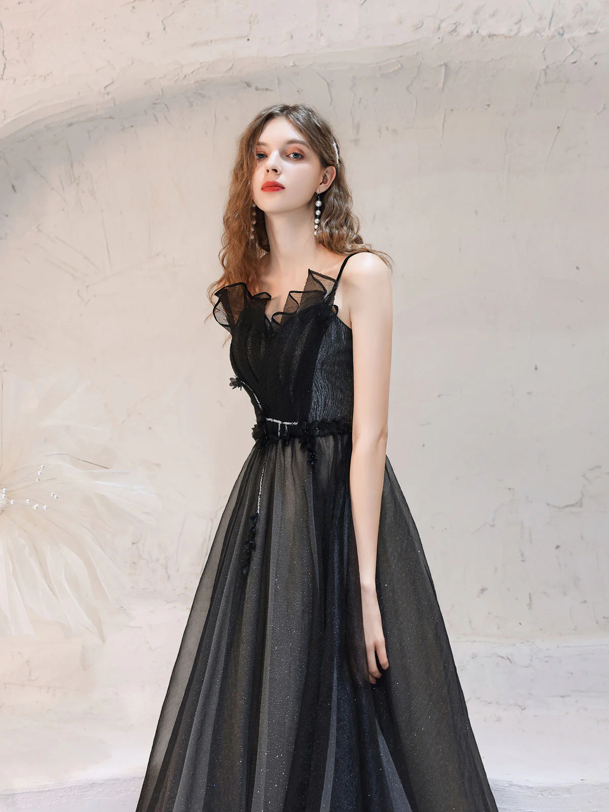 Black Tulle Lace Long Prom Dress Black Tulle Formal Dress - Deanwangkt