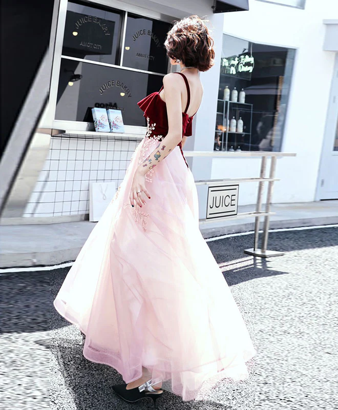Pink Sweetheart Tulle Lace Long Prom Dress, Pink Evening Dress - Deanwangkt