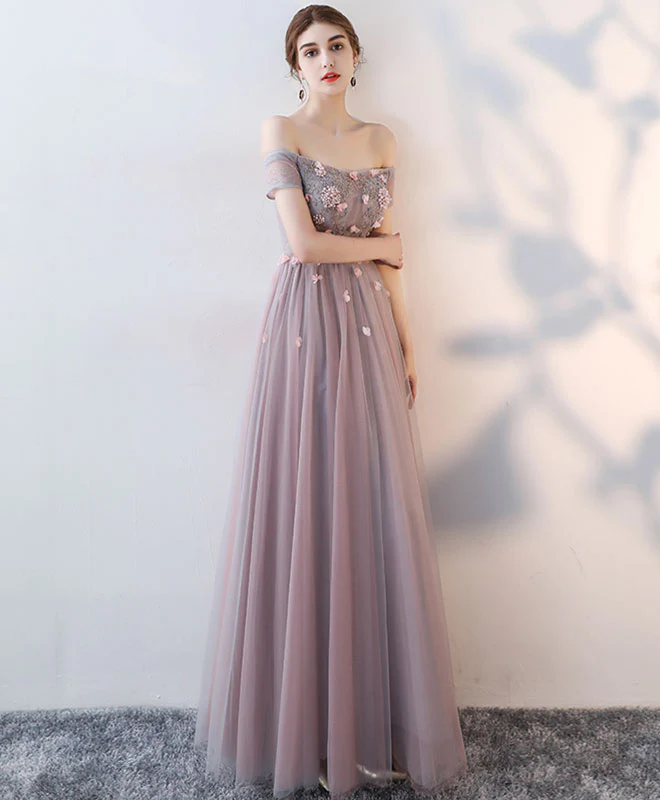 Elegant Lace Tulle Long Prom Dress, Lace Evening Dress - Deanwangkt