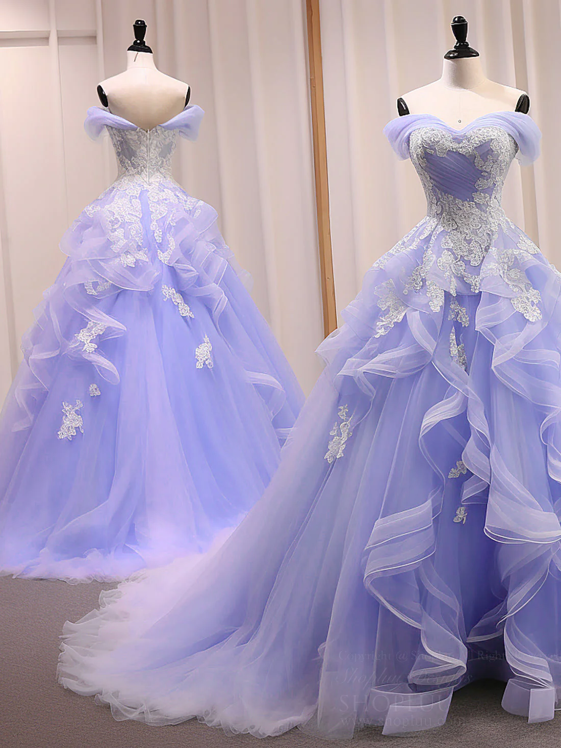 A-Line Sweetheart Neck Tulle Lace Purple Long Prom Dress, Purple Sweet 16 Dress - Deanwangkt