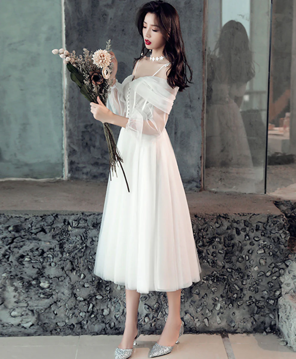 White Sweetheart Off Shoulder Tulle White Homecoming Dress - Deanwangkt