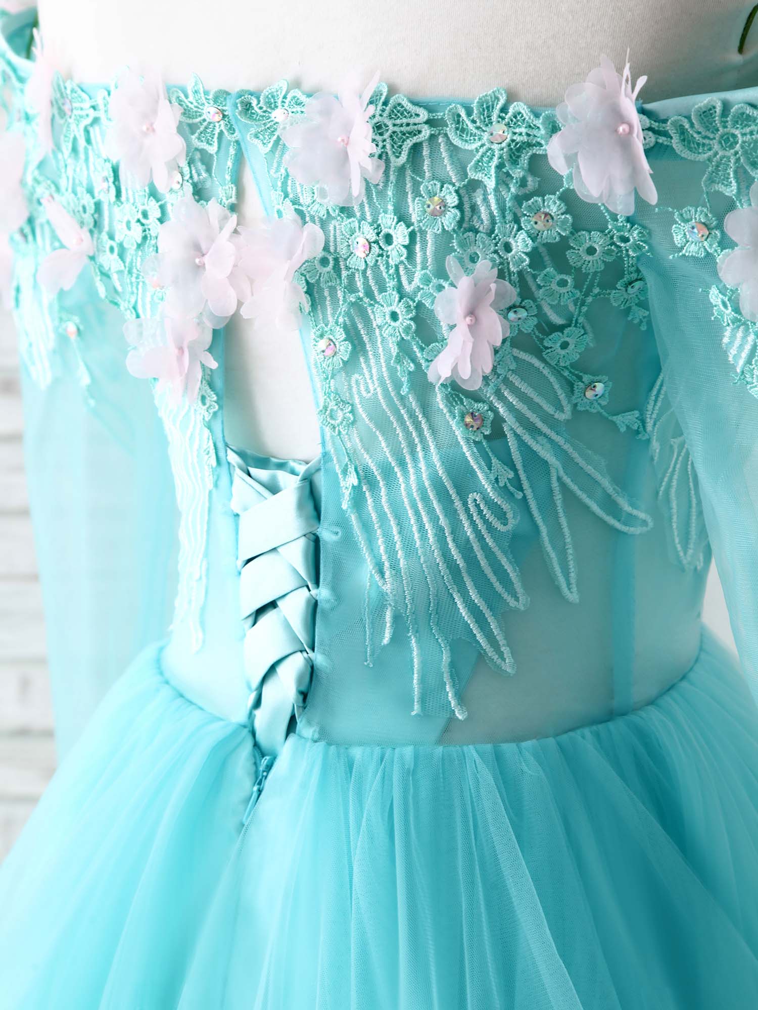 Green Tulle Lace Applique Long Prom Dress Green Graduation Dresses - Deanwangkt