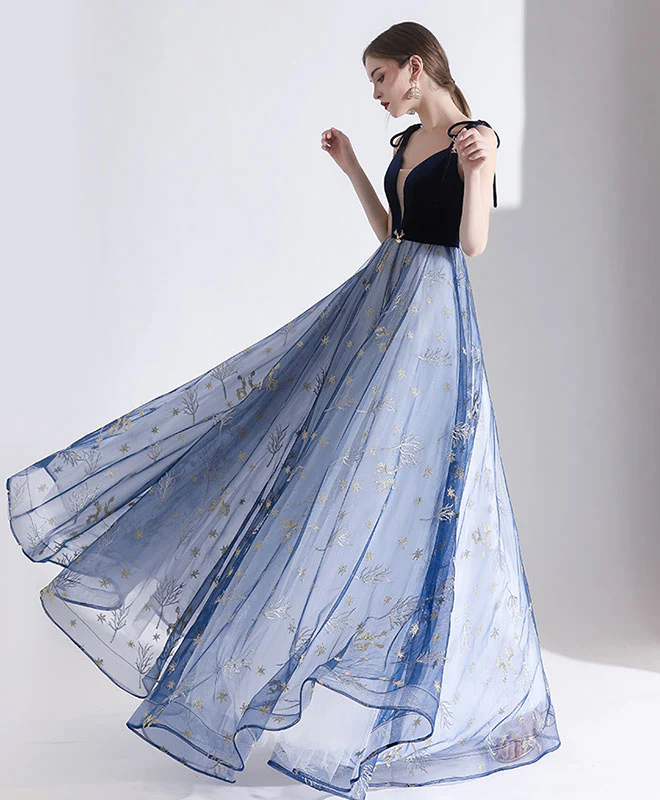 Blue Sweetheart Tulle Long Prom Dress Blue Tulle Formal Dress - Deanwangkt