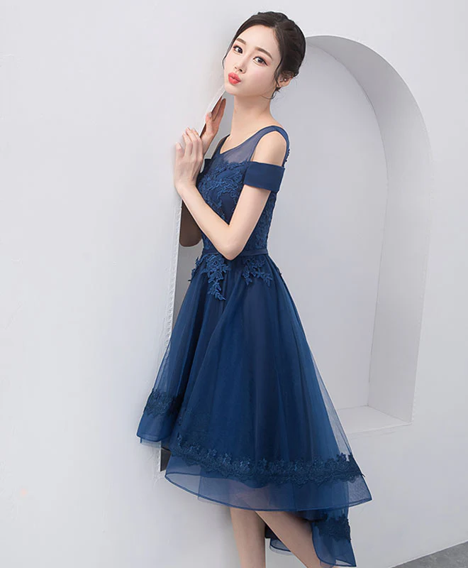 Dark Blue Lace Tulle Short Prom Dress, Homecoming Dress - Deanwangkt