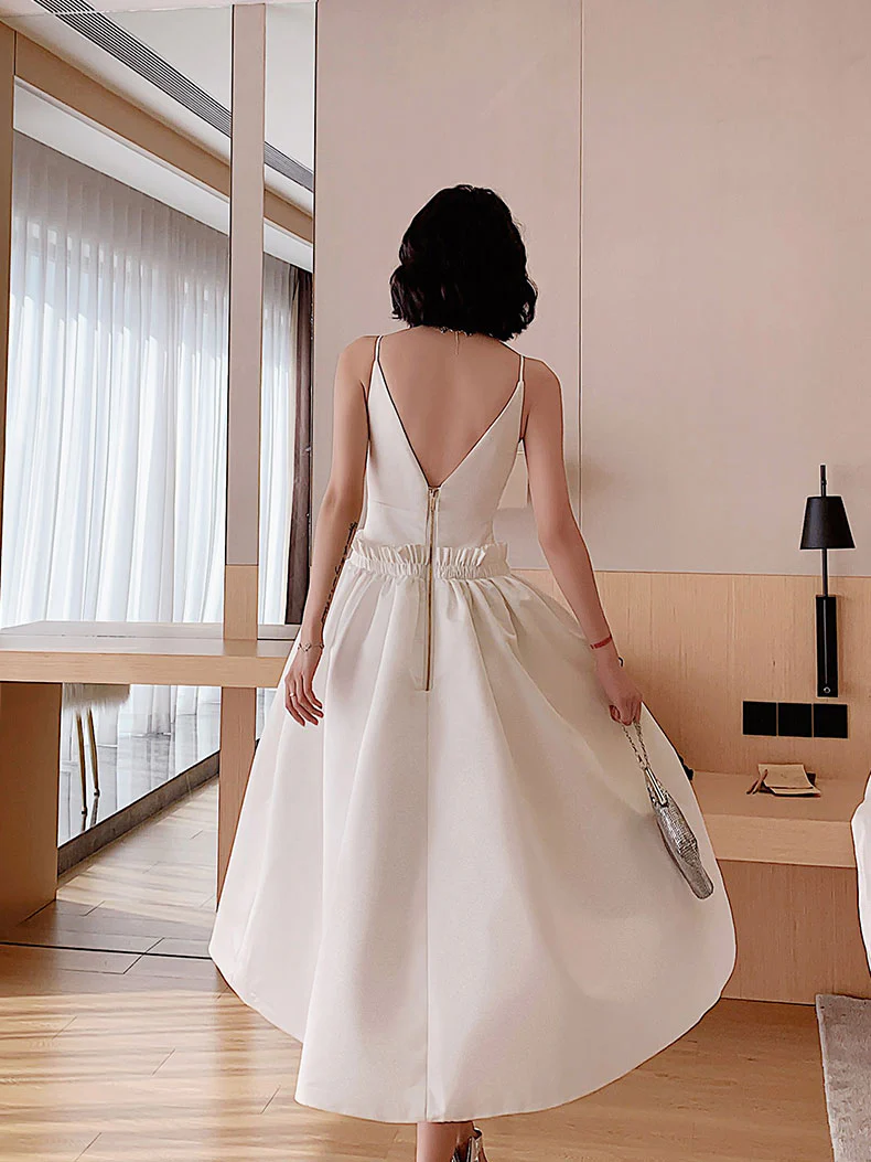 White Satin Short Prom Dress, White Satin Homecoming Dresses - Deanwangkt