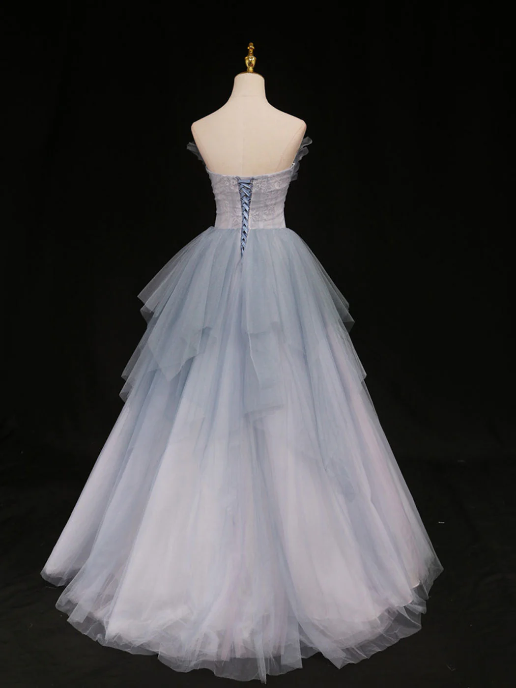 Blue Sweetheart Neck Tulle Long Prom Gown, Blue Long Formal Graduation Dress - Deanwangkt