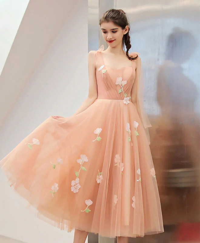 Pink Tulle Lace Applique Short Prom Dress, Pink Homecoming Dress - Deanwangkt