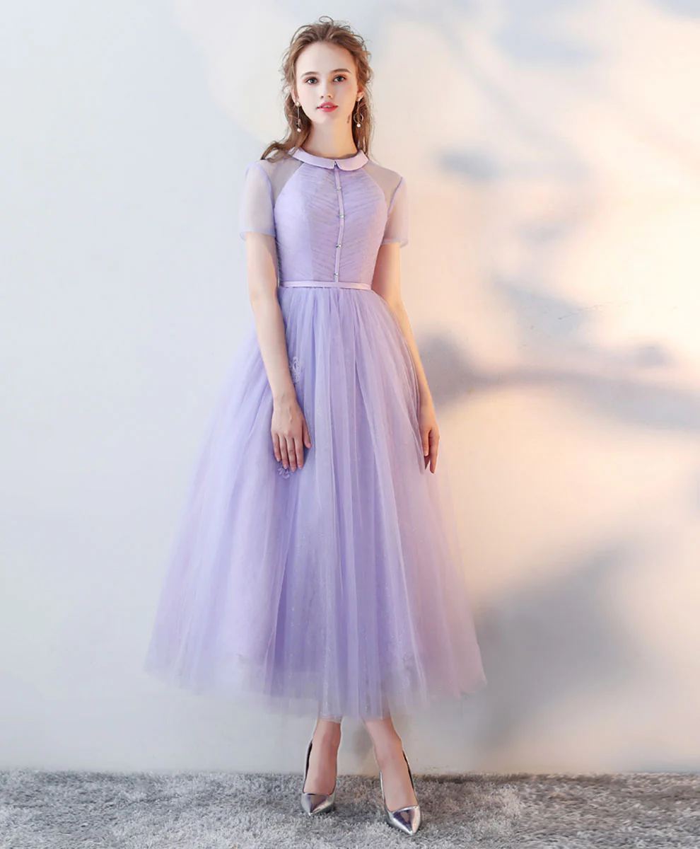 Purple High Neck Tulle Lace Prom Dress Tulle Lace Homecoming Dress - Deanwangkt