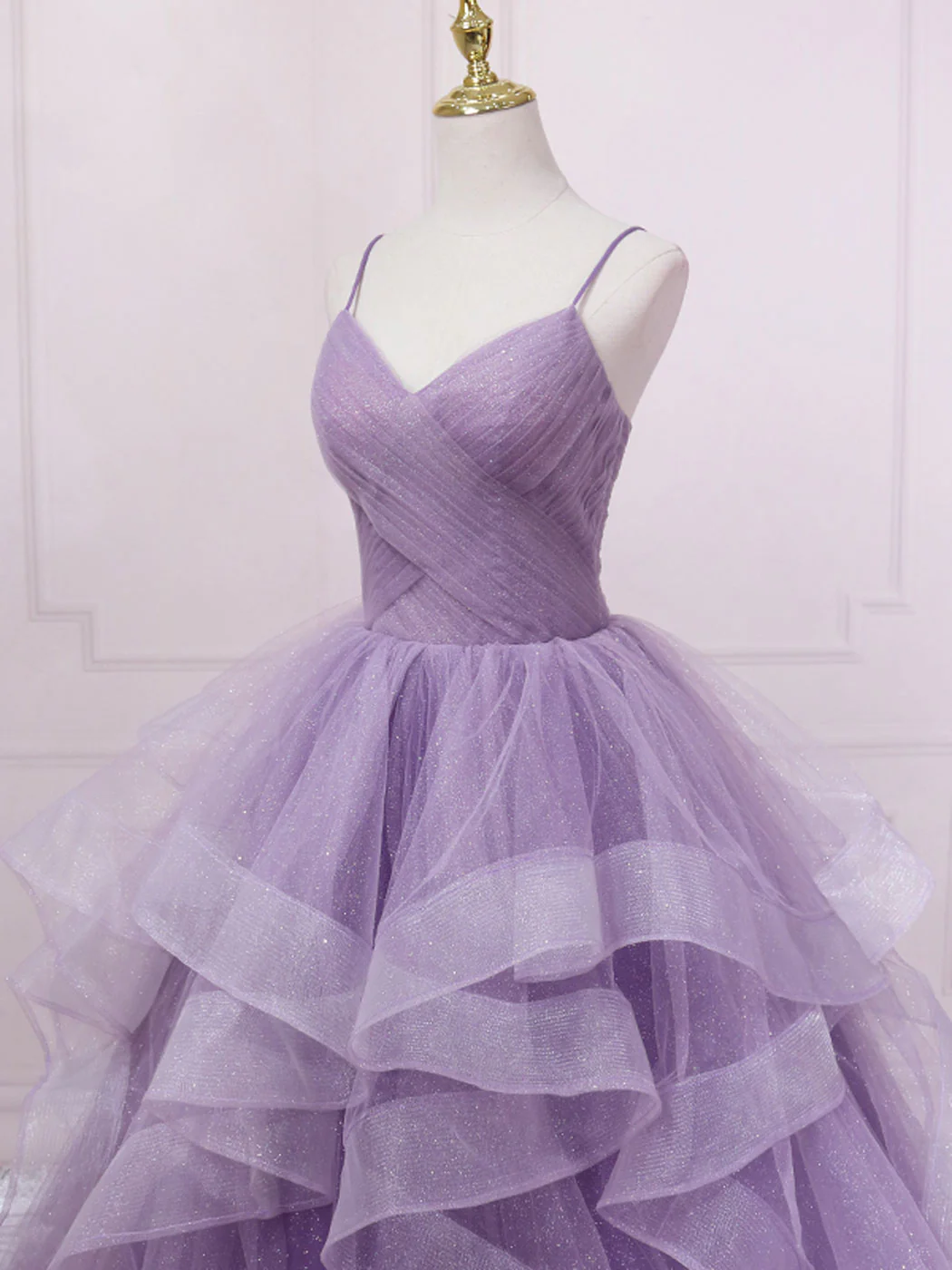 Purple V Neck Tulle Sequin Long Prom Dress Purple Tulle Formal Party Dress - Deanwangkt