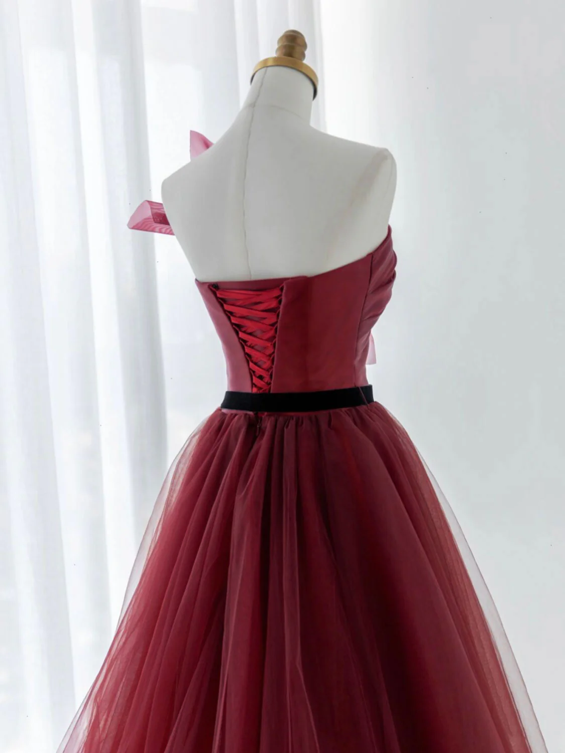 A-Line Tulle Burgundy Long Prom Dress, Burgundy Formal Evening Dress - Deanwangkt