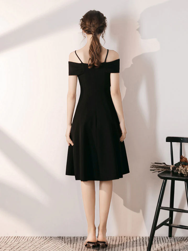 Simple Black Off Shoulder Short Prom Dress, Black Homecoming Dress - Deanwangkt