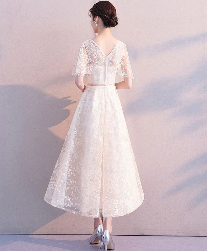 Beige Tulle Lace Prom Dress, Tulle Lace Bridesmaid Dress - Deanwangkt