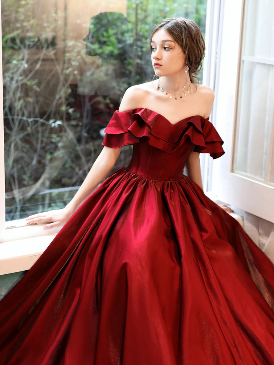 Simple A line Satin Long Prom Dress, Burgundy Bridesmaid Dresses - Deanwangkt