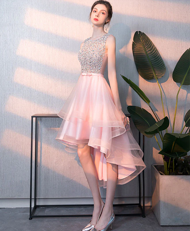 Pink Tulle Sequin Short Prom Dress, Pink Homecoming Dress - Deanwangkt
