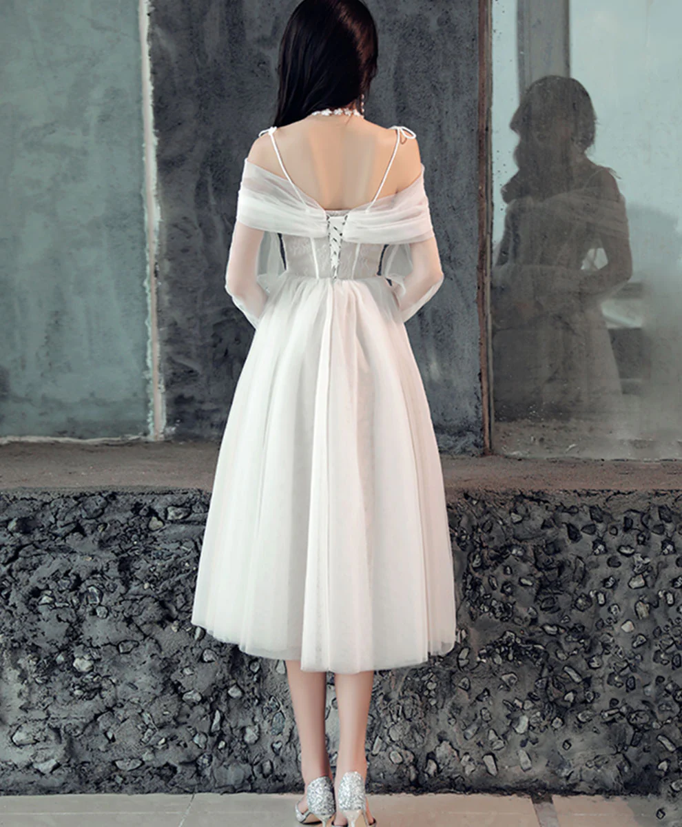 White Sweetheart Off Shoulder Tulle White Homecoming Dress - Deanwangkt