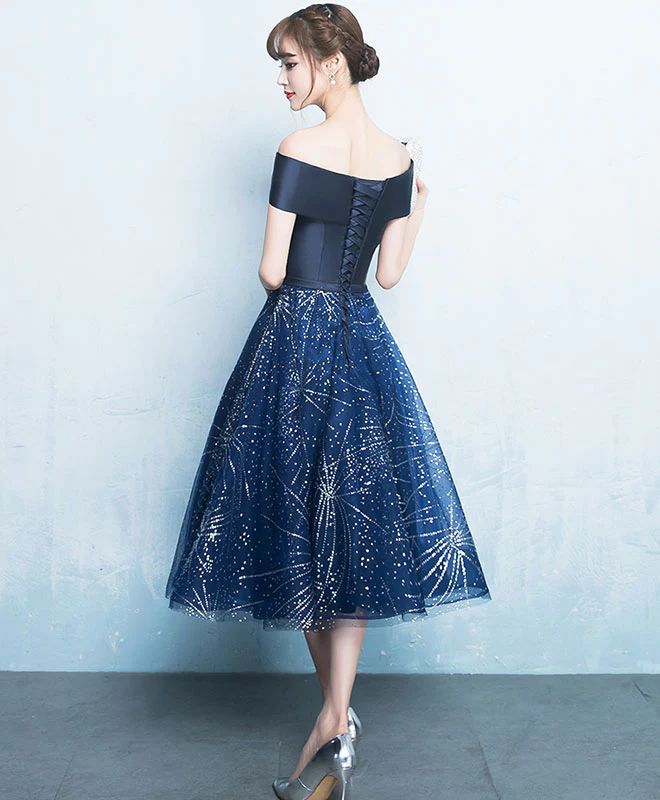 Blue A Line Off Shoulder Short Prom Dress, Homecoming Dress - Deanwangkt