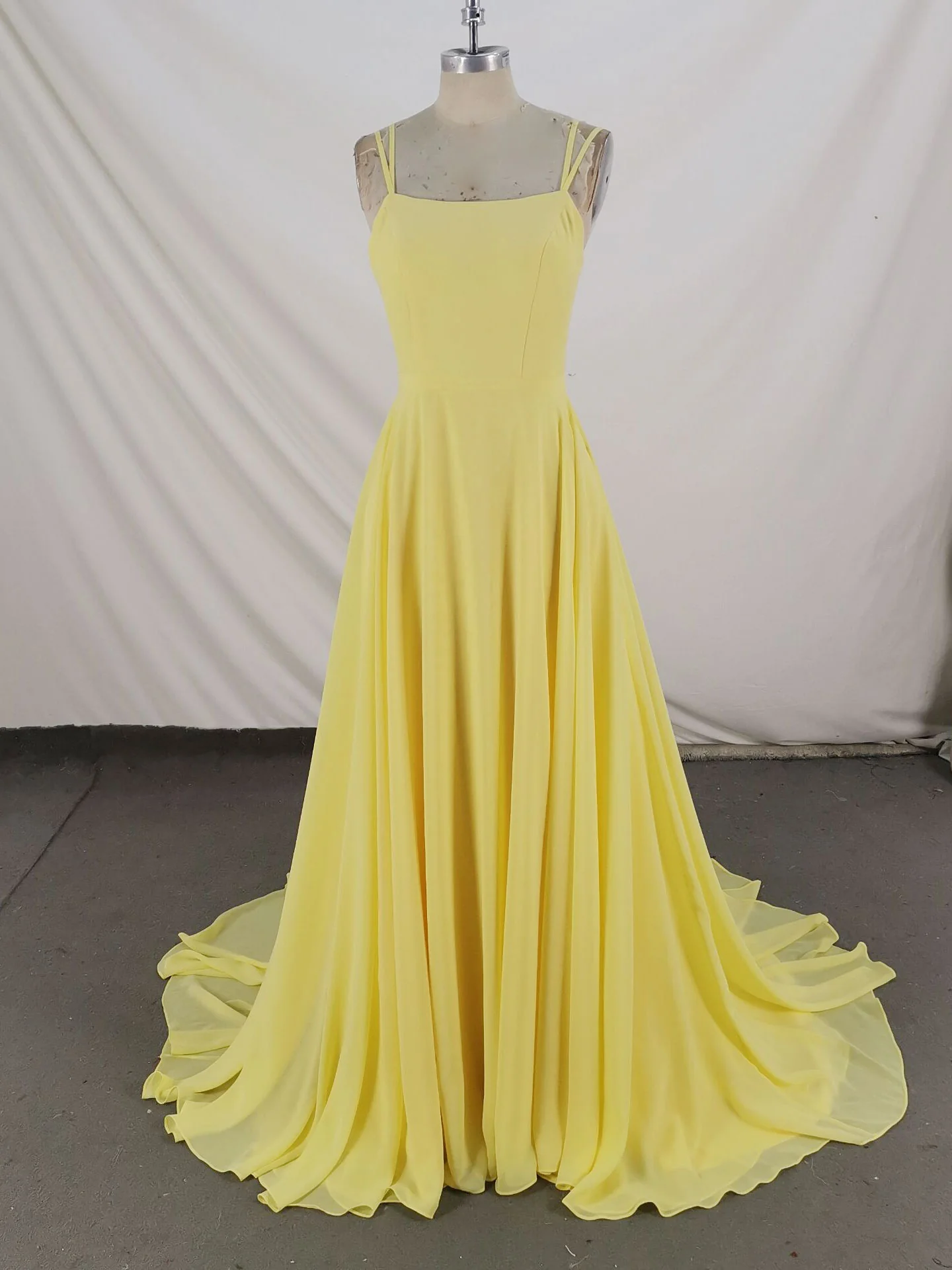 Simple Yellow Chiffon Long Prom Dress Yellow Evening Dress - Deanwangkt