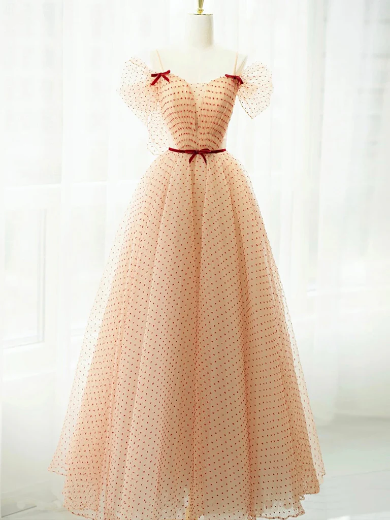A-Line Champagne Tulle Long Prom Dress, Champagne Long Formal Dress - Deanwangkt