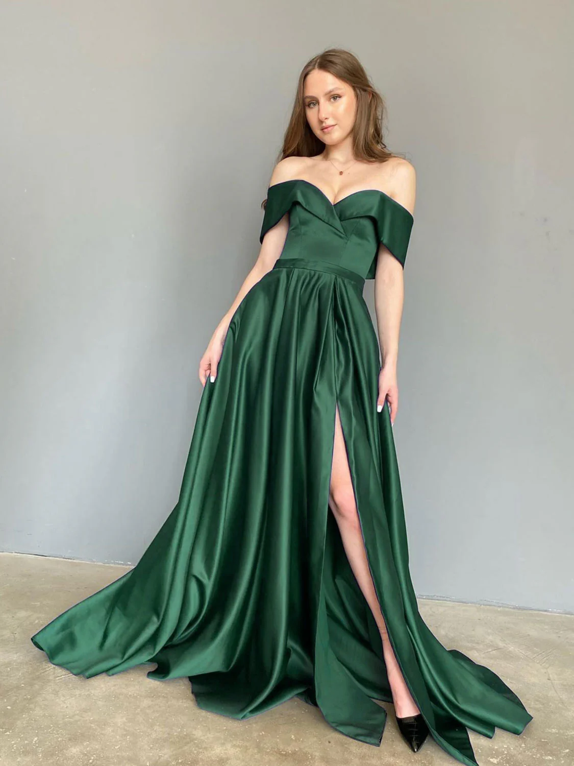 Blue Sweetheart Off Shoulder Satin Long Prom Dress, Blue Formal Graduation Party Dress - Deanwangkt