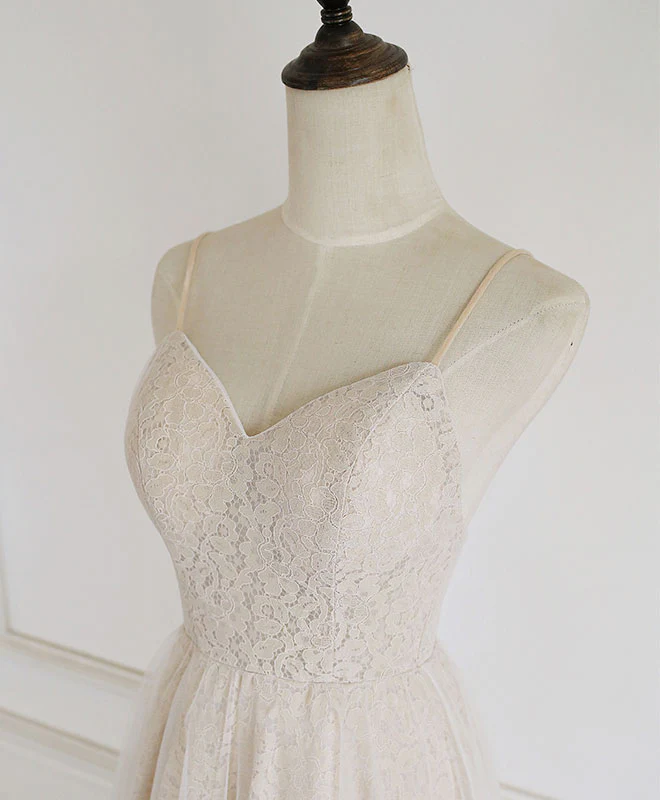 Champagne Tulle Lace Short Prom Dress Lace Homecoming Dress - Deanwangkt