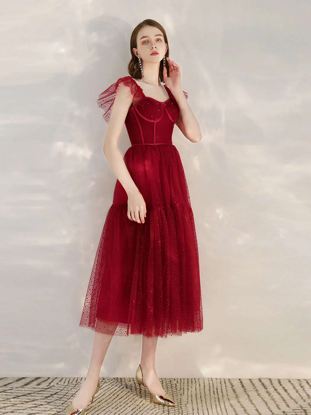 Burgundy Tulle Short Prom Dress, Burgundy Homecoming Dress - Deanwangkt