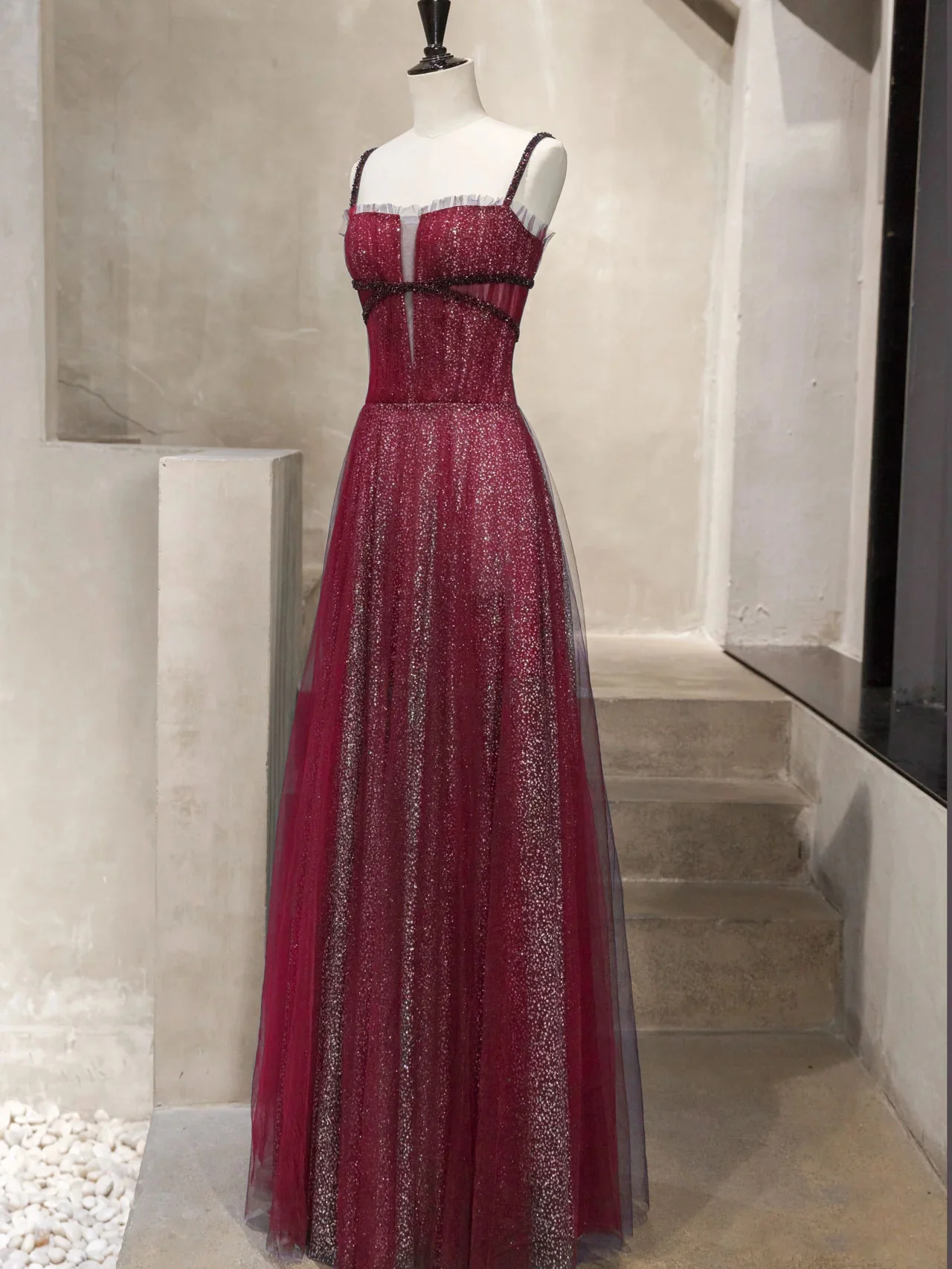 Unique Tulle Sequin Long Prom Dress, Tulle Sequin Graduation Dresses - Deanwangkt