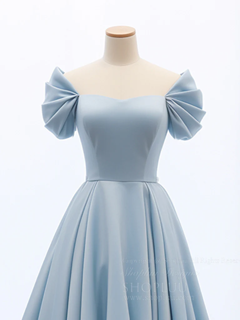 A-Line Sweetheart Neck Satin Blue Long Prom Dress, Blue Long Formal Dress - Deanwangkt