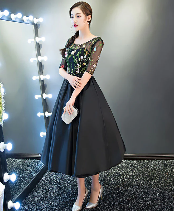 Cute A Line Black Short Prom Dress, Pink Evening Dress - Deanwangkt