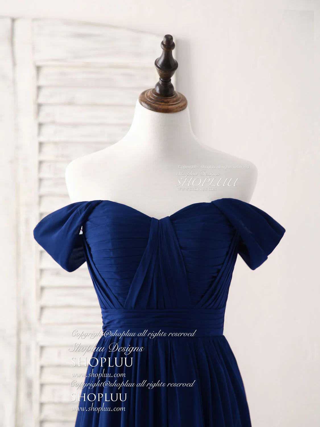 Dark Blue Sweetheart Chiffon Long Prom Dress, Dark Blue Bridesmaid Dress - Deanwangkt