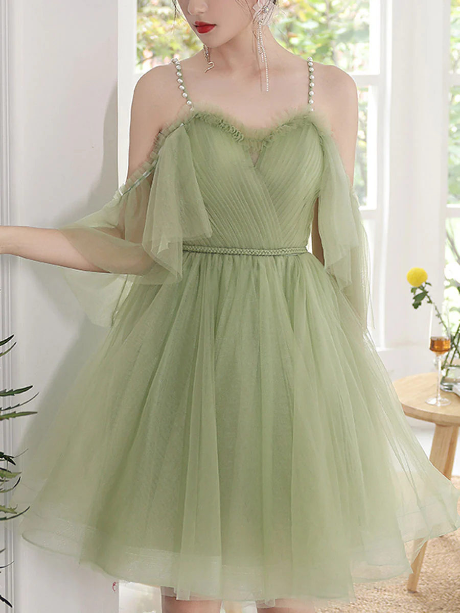Green Short Prom Dress, Green Puffy Tulle Homecoming Dresses - Deanwangkt