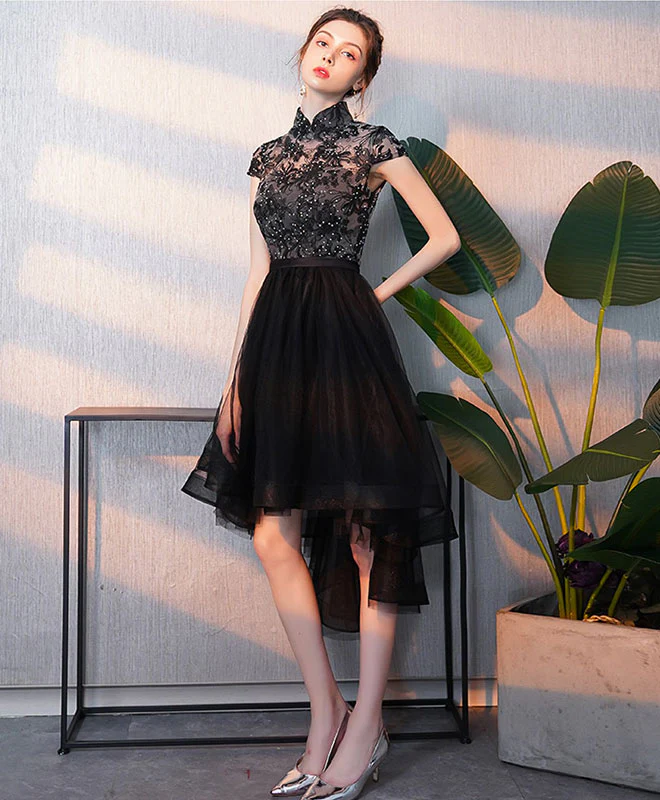 Black Tulle Lace Short Prom Dress, Black Homecoming Dress - Deanwangkt