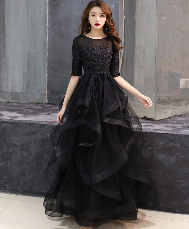 Black Tulle Lace Long Prom Dress Black Tulle Lace Formal Dress - Deanwangkt
