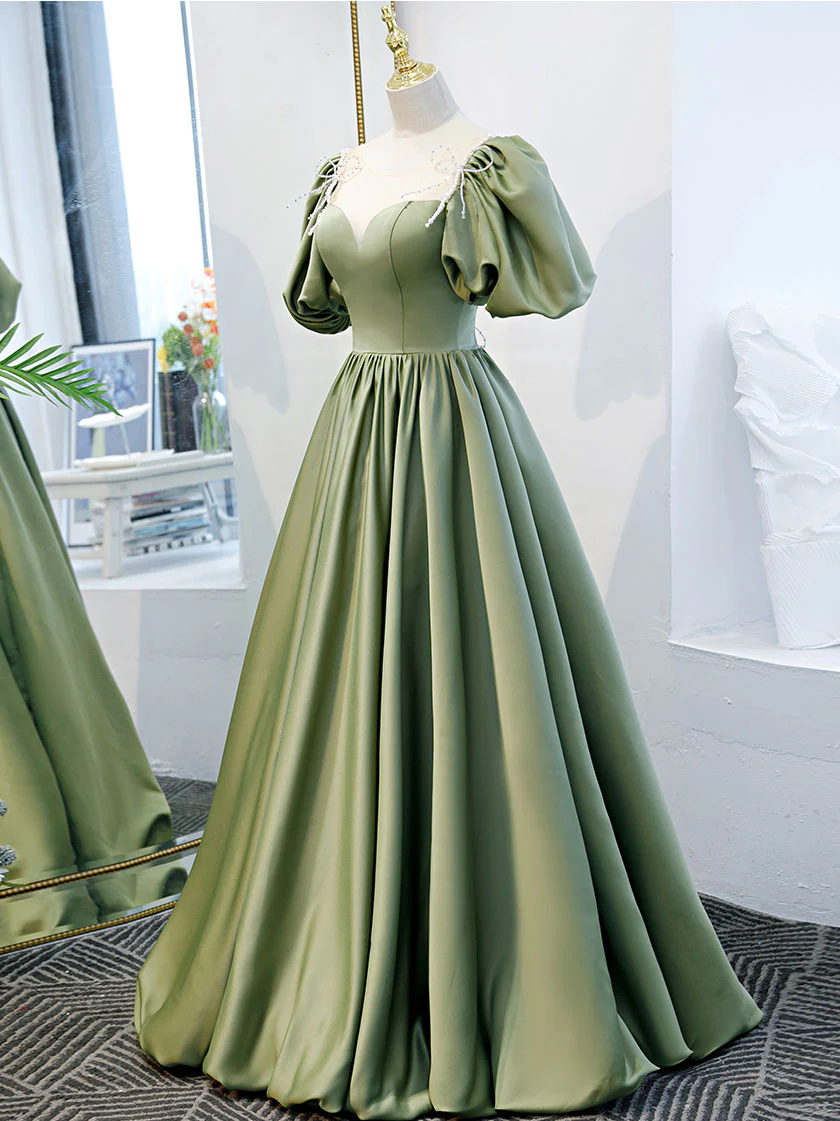 Simple Green Satin Long Prom Dress, Green Evening Dress - Deanwangkt