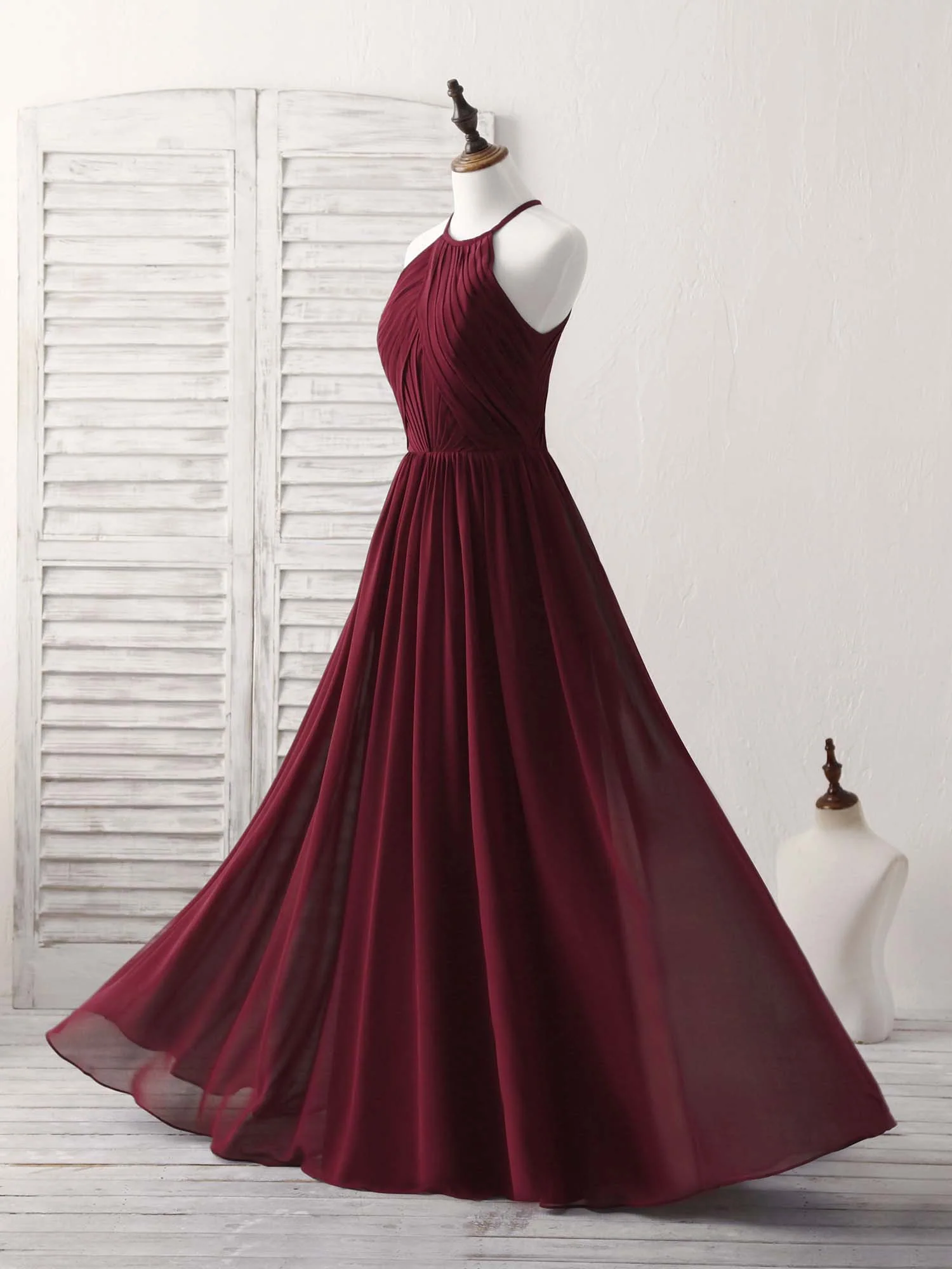 Simple Burgundy Chiffon Long Prom Dress, Burgundy Evening Dress - Deanwangkt