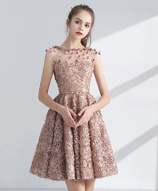 Unique 3D Lace Short Prom Dress, Cute Homecoming Dress - Deanwangkt