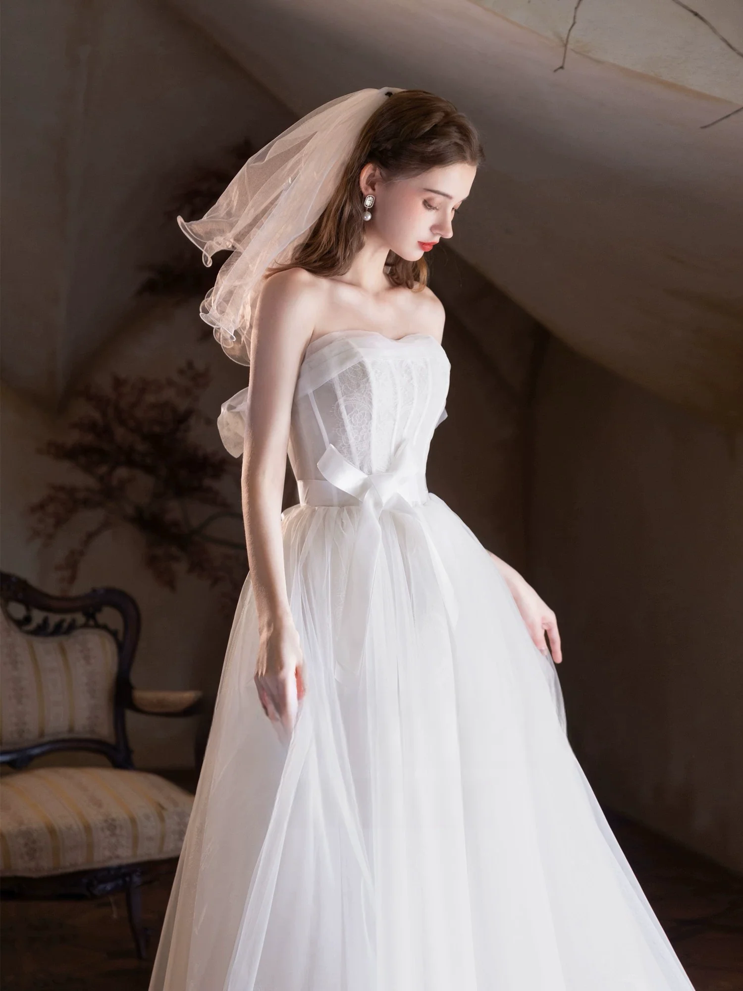 A-Line Tulle Lace Light Champagne Long Prom Dress ,Champagne Long Formal Dress - Deanwangkt