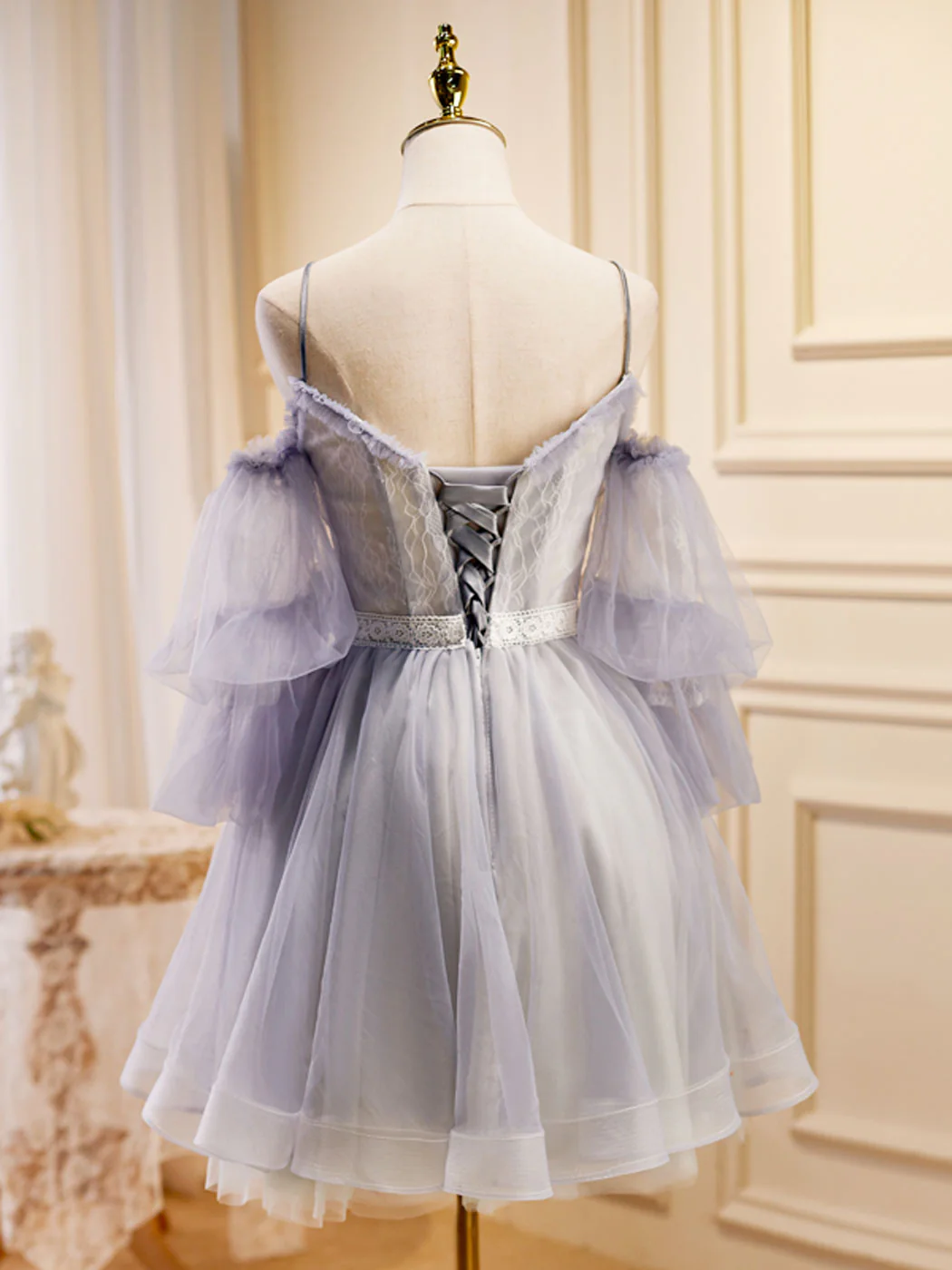 Light Purple A-Line Tulle Lace Short Prom Dresses, Light Purple Homecoming Dresses - Deanwangkt