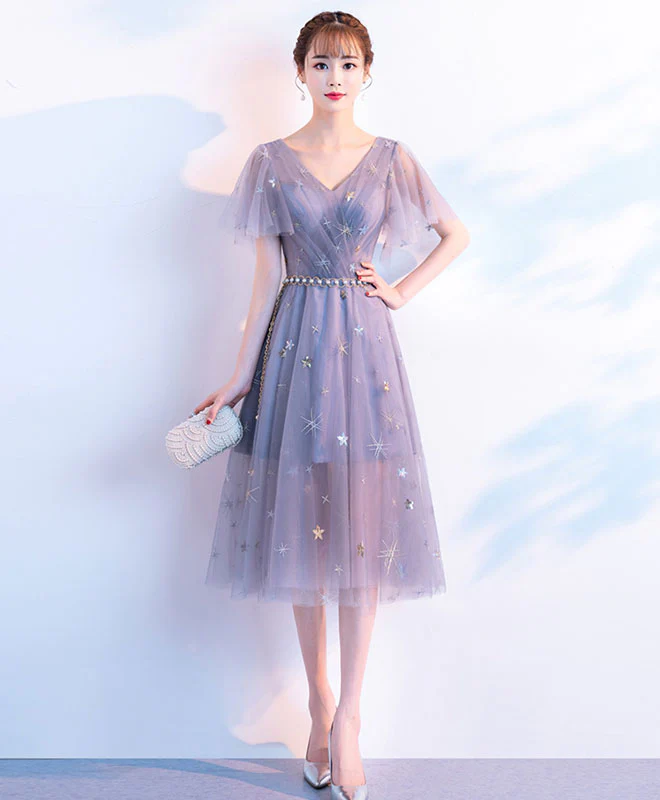 Cute V Neck Tulle Short Prom Dress, Tulle Homecoming Dress - Deanwangkt