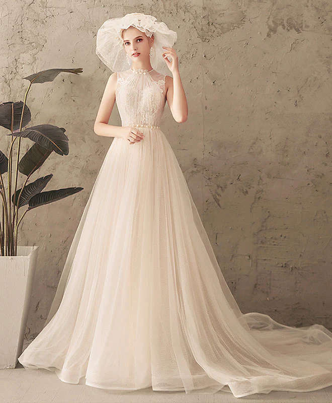Unique Tulle Lace Long Prom Dress, Tulle Lace Wedding Dress - Deanwangkt