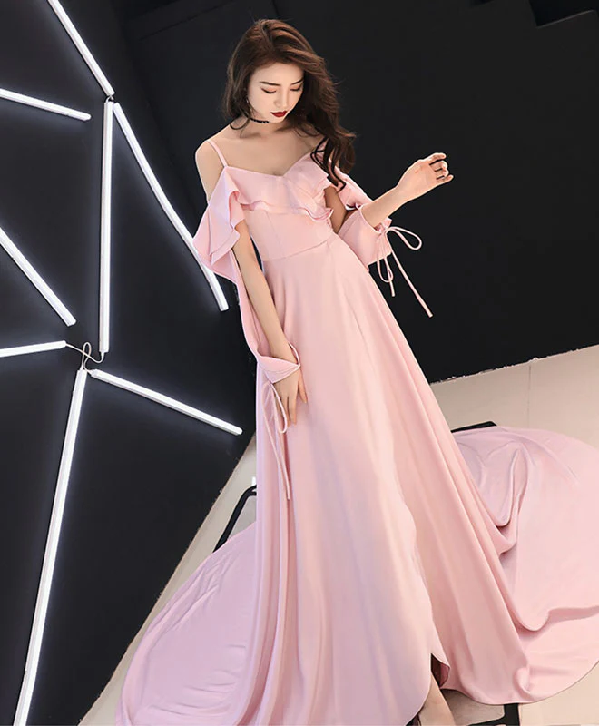 Simple Pink Chiffon Long Prom Dress Pink Evening Dress - Deanwangkt