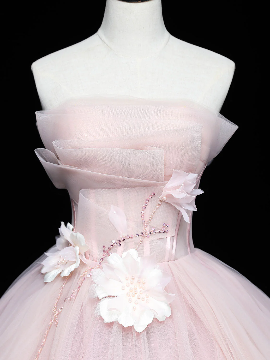 A-Line Tulle Beads Pink Short Prom Dress, Pink Homecoming Dress - Deanwangkt