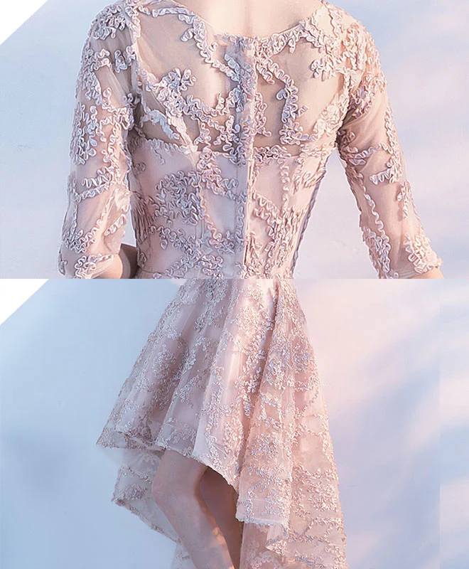 Champagne 1/2 Sleeve High Low Short Prom Dress, Homecoming Dress - Deanwangkt