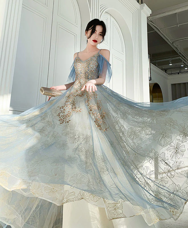 Green Tulle Lace Long Prom Dress, Green Tulle Lace Formal Dress - Deanwangkt