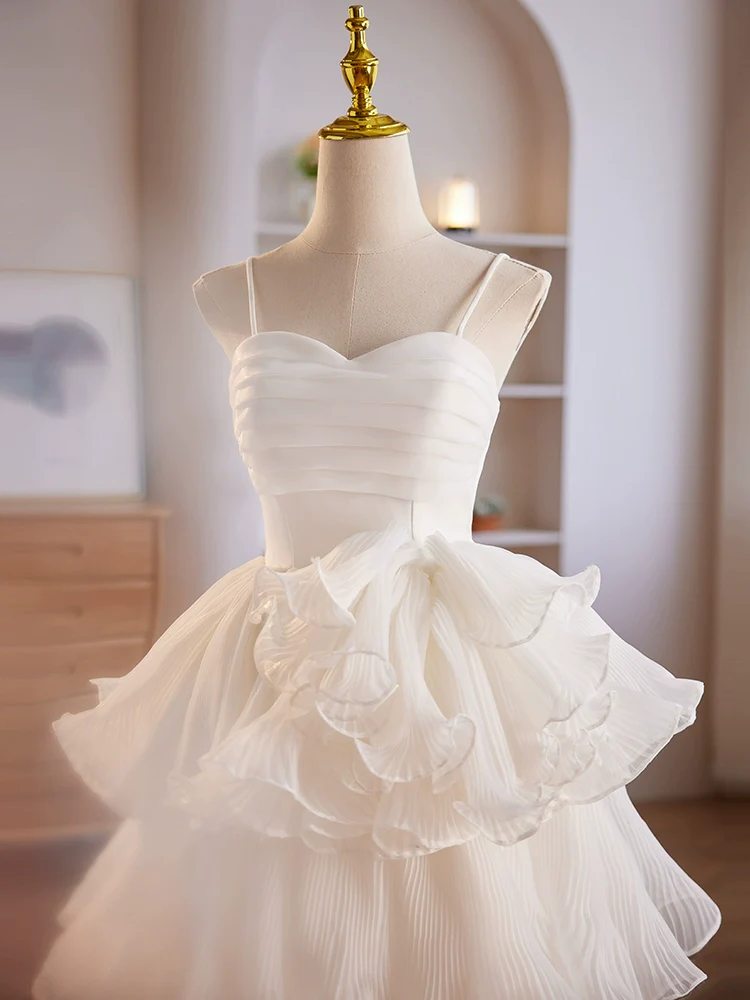 Cute Sweetheart Neck Organza White Prom Dress, White Homecoming Dresses - Deanwangkt