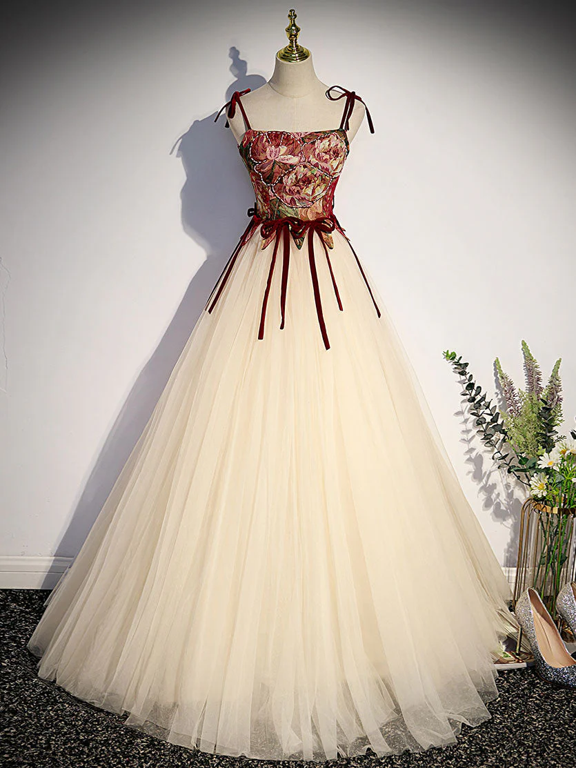 A line Champagne Long Prom Dresses, Champagne Formal Gown With Beading Velvet - Deanwangkt